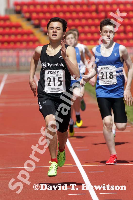 Matthew Jackson (Tynedale) finishing 2nd in under-15s 800 metres at the North Eastern Champs, Gateshead.
